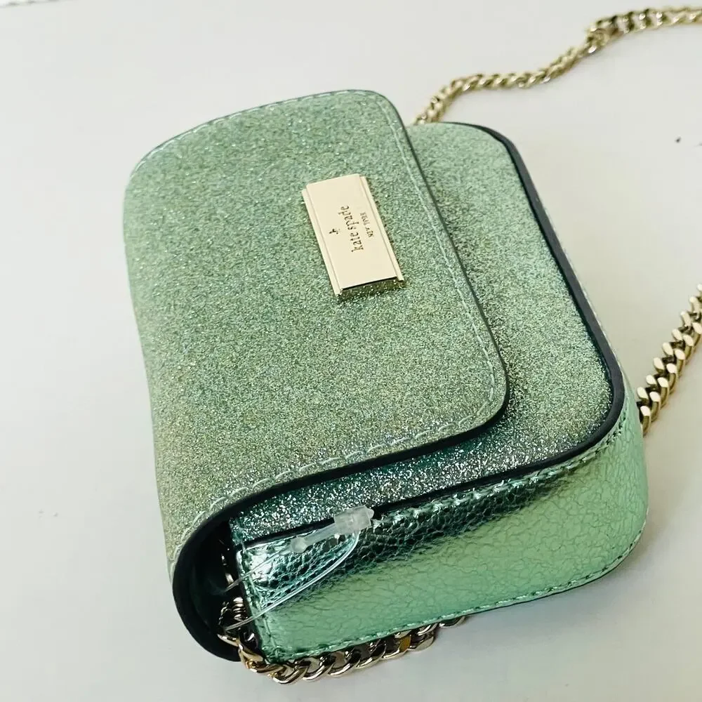 Kate Spade Kenzie Glitter Card Case Crossbody Seawater Green Mini
